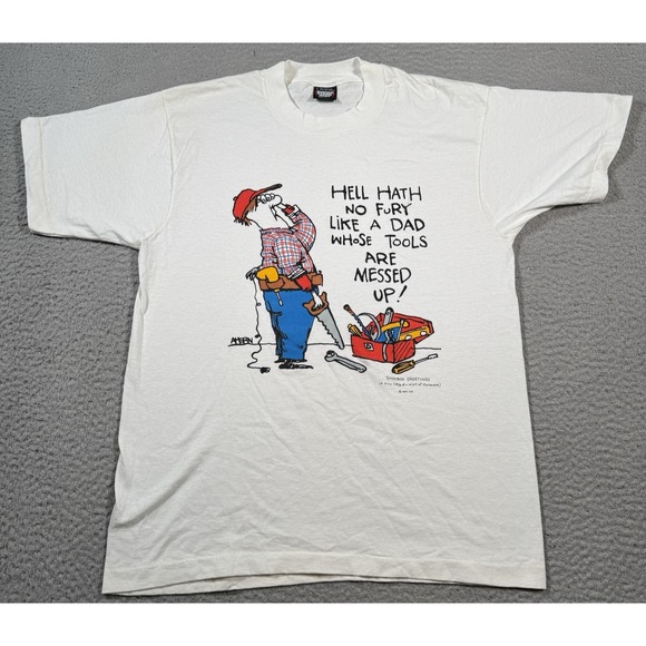 VTG Screen Stars Shirt Mens Large White Graphic Shoebox Greetings Dad Tools - Picture 1 of 8
